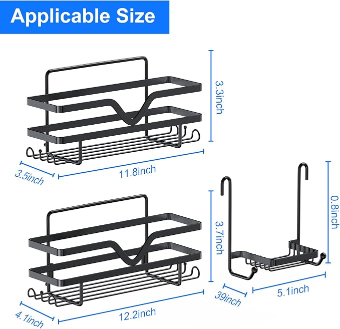 Adhesive Shower Caddy No Drilling Bathroom Organizers, 3 Pack | Self Adhesive Shelf Organizer Rack, Rustproof Shower Storage Rack with Soap Dish, Side Hooks, Large Capacity Bathroom Storage - Image 3