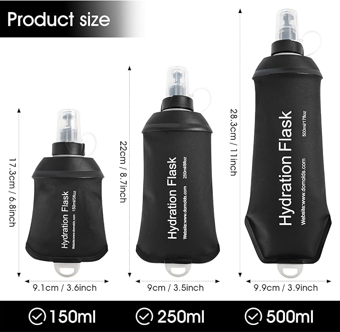 GUYI GYGYL Soft Flask, Collapsible Water Bottle for Sports, 150ml Black | TPU Collapsible Water Bottle for Hydration Pack, Running Vest, Leak-Proof Folding Bottle for Hiking Cycling Climbing Jogging - Image 2