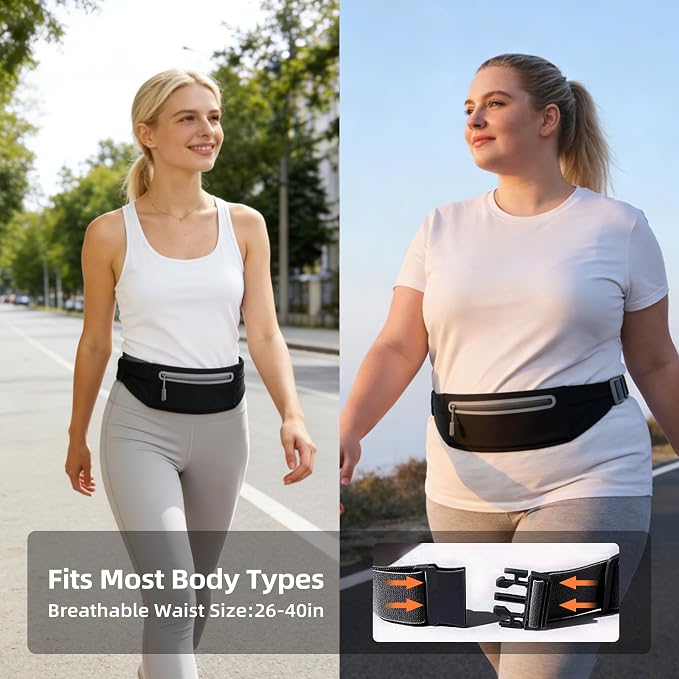 Slim Running Belt for Women Men,Phone Holder Waist Pack,Runners Fanny Pack | No-Bounce,Sweat-Proof Pocket,Travel Money Pouch for Gym/Hiking/Cycling,Three pocket,Two Highly Reflective Strips - Image 4