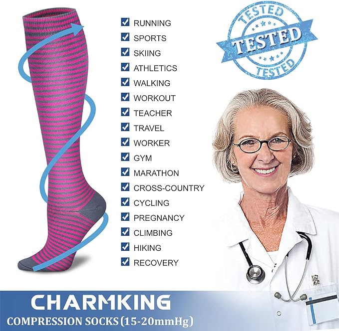 CHARMKING 6 Pairs-Compression Socks for Women & Men Circulation Best Support for Nurses, Running, Athletic,Flight Travel - Image 5