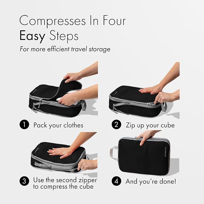 (Not Made In China) Compression Packing Cubes For Travel, Suitcase and Luggage Space Saver Organizer Bags, Lightweight, Waterproof Nylon, Durable, 4pc Set, Black - Image 3