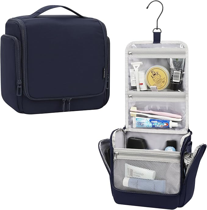 Relavel Hanging Toiletry Bag for Men, Travel Toiletries Bag Water-resistant Large Makeup Cosmetic Organizer Storage, Shaving Dopp Kit Shower Bathroom Hygiene Bags Travel Essentials (Navy Blue) by Relavel