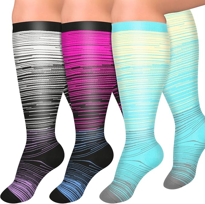 Diu Life 3 Pairs Plus Size Compression Socks for Women and Men Wide Calf Extra Knee High Support for Circulation by DiuLife