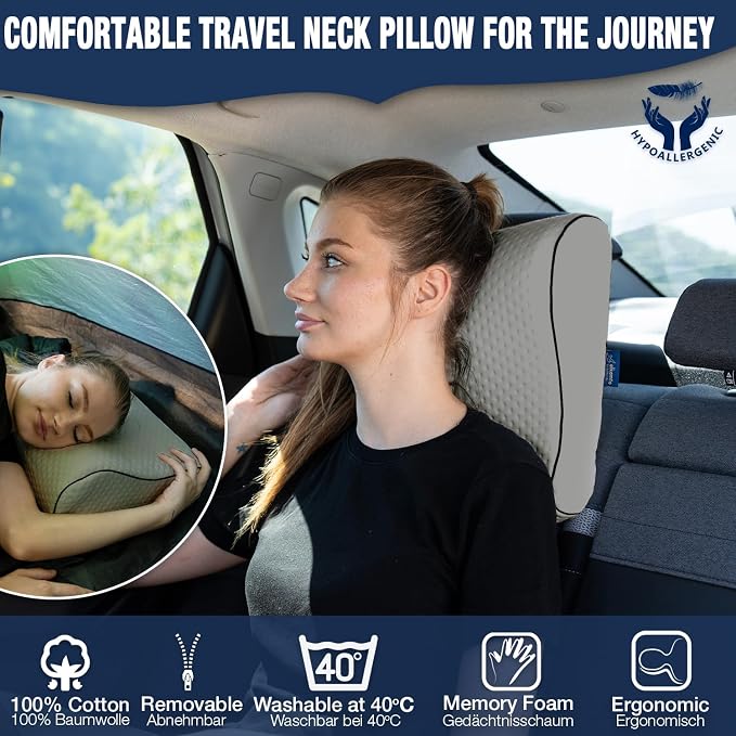 alkamto Travel & Camping Comfortable Memory Foam Pillow – Easy to Carry Portable Bag – Temperature Regulating Pillow Case (Grey Contour) - Image 5