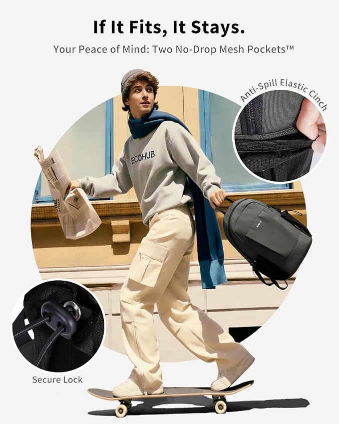 ECOHUB Mini Anti-Theft RFID Backpack for Women and Men, Water-Resistant, Lightweight Travel Daypack with iPad Sleeve, Key Holder, 9 Pockets, Daily Short Trips, Grey | 10L RFID Blocking Backpack for Men Lightweight&Small Daypack with 9 Pockets,Water Res... - Image 3
