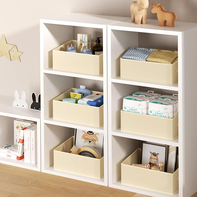 DIMJ Closet Storage Bins 6 Pack - Fabric Storage Baskets for Shelves, Large Clothes Organizers with Handles, Trapezoid Shelf Organization Storage Cubes for Purse, Toys, Books, Towel, Clothes - Image 7