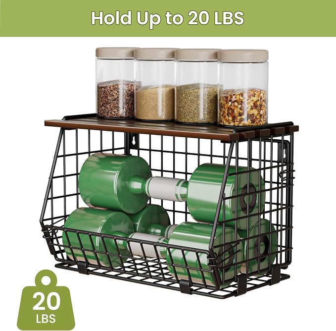 Hanging Fruit Basket for Kitchen, 3 Pack Vegetable Produce Basket | Wall Mounted & Countertop Wire Storage Basket for Potato Onion Fruits Vegetables, Pantry Organizers Storage - Image 5