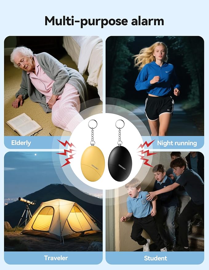 TECKNET Personal Safety Alarm Keychain 140dB Travel Safe Waterproof | IP44 Waterproof, Travel-safe, Personal Alarm Loud Siren Safety Keychain for women, girls, kids & elderly, 2-pack - Image 6