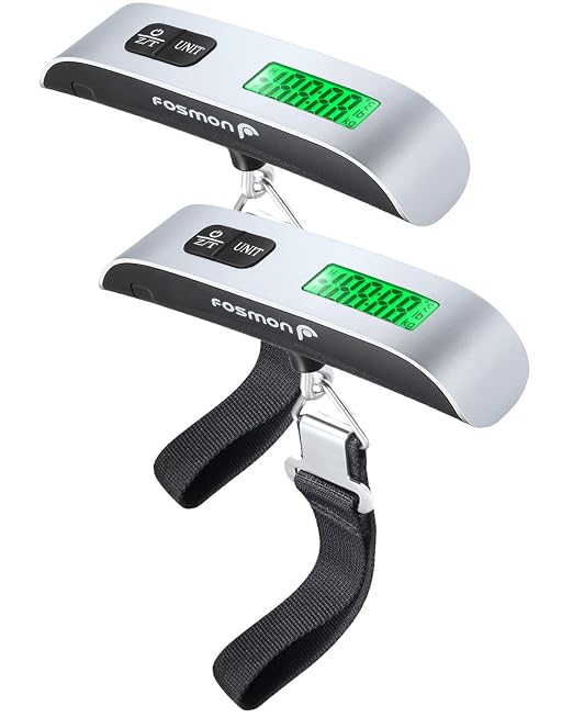Fosmon Digital Luggage Scale, 110lbs Suitcase Baggage Scale, 2 Pack Silver | LCD Backlight Display, Temperature Sensor, Tare Function, Stainless Steel Durable Design, Hanging Suitcase Weight Scale by Fosmon