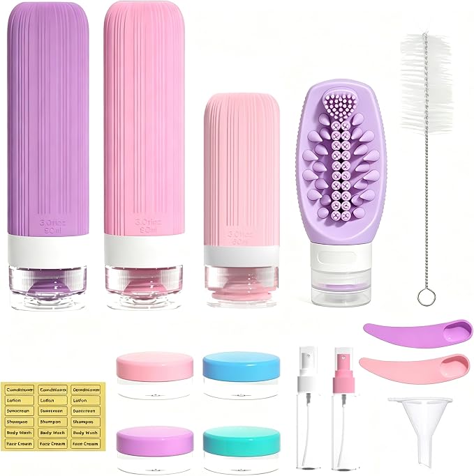 Vitog 16 Pack Travel Bottles with Soft Brush, TSA Approved Silicone Travel Containers for Toiletries, Squeezable Leak Proof Refillable Travel Accessories for Conditioner, Shampoo, Lotion & Body Wash - Image 2