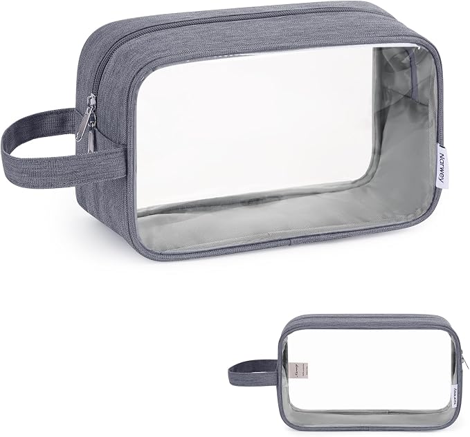 Narwey Clear Travel Toiletry Bags for Traveling Toiletries Men Women, Clear Makeup Bag Cosmetic Bag with Zipper, Make Up Pouch Organizer Bag with Handle, Skincare Beach Snack Medicine Bag, Grey by Narwey