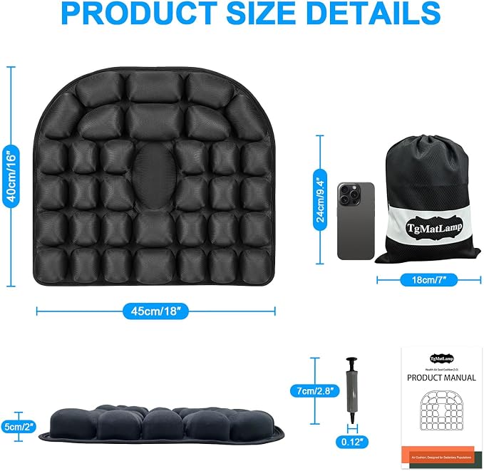 Travel Seat Cushion, Comfortable 3D Inflatable Seat Cushion for Hemorrhoid and Tailbone Pain Relief, Optimal Support for Long Sitting in Car, Air Travel, Office Chairs Etc (Gray, 16" x18") - Image 5