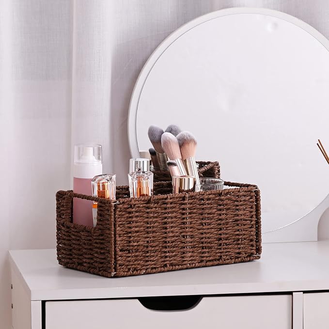 Wicker Storage Basket, Set of 2 Hand-Woven Paper Rope Wicker Basket, Small Storage Baskets for Organizing Toilet Paper Basket, Foldable Large Cube Storage Organizer Bins for Shelves (Brown) - Image 7
