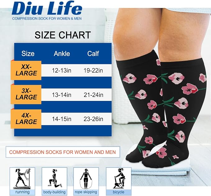 Diu Life Plus Size Compression Socks for Women & Men 15-20 mmhg Extra Wide Calf Knee High Support Socks for Circulation - Image 4
