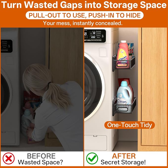 DTUQYX 2-Pack Magnetic Pull Out Laundry Organizer, Slide Out Magnetic Shelves for Washing Machine, Strong Magnet Metal Basket for Washer Dryer Laundry Room, Heavy Duty Widen Spice Rack for Kitchen - Image 7