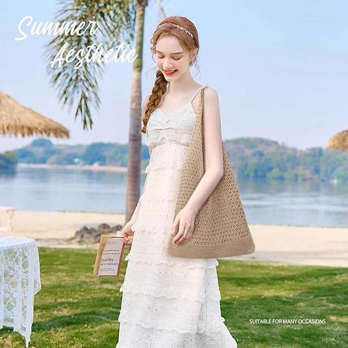hatisan Crochet Bag for Women, Handmade Knit Beach Tote Bag Summer - Image 4