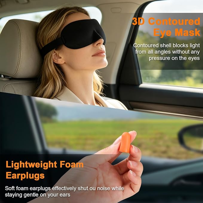 Travel Pillow - Hooded Neck Pillow Airplane Memory Foam Filling | for Plane, Office, Cars Sleeping, Road Trip, Long Flights Essentials, Includes Eye Mask & Earplugs (Pink) - Image 6