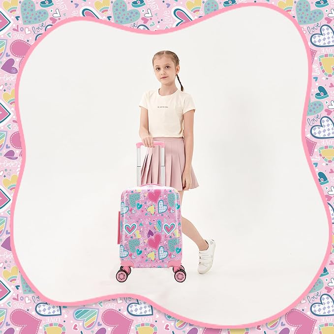 Kid's Luggage Set 5 Piece Suitcase Set 16" Hardside Luggage with Spinner Wheels Girls Carry on Toddler Travel Rolling Suitcase with Neck Pillow Airline Approved - Image 5