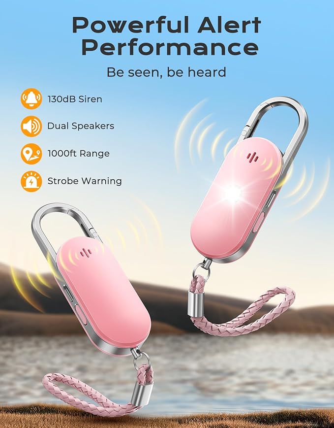 Personal Safety Alarm, 130dB Double Speakers Personal Alarms for Women, Strobe Light and Low Battery Notice, Rechargeable Self Defense Keychain for Seniors College Girls Gift - Image 2