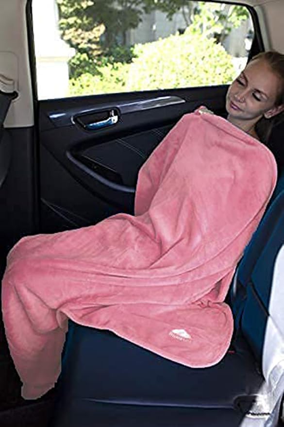 BlueHills Premium Soft Travel Blanket Pillow Airplane 2 in 1 - Light Pink | Large Travel Size Blanket Throw in Compact Case, Long Flight Essentials, Lightweight & Portable, Carry on Airplane Comfort - Image 8