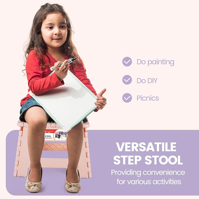 9 Inch Folding Step Stool 300 LB Capacity Non Slip Foot Stool with Handle Plastic Foldable Step Stools for Kids Stepping Stool for Bathroom Black Small Step Stool (1 PC Pink) | Heavy Duty Foldable Stools, Lightweight, Holds 300 lb, for Toddler Kitchen ... - Image 7