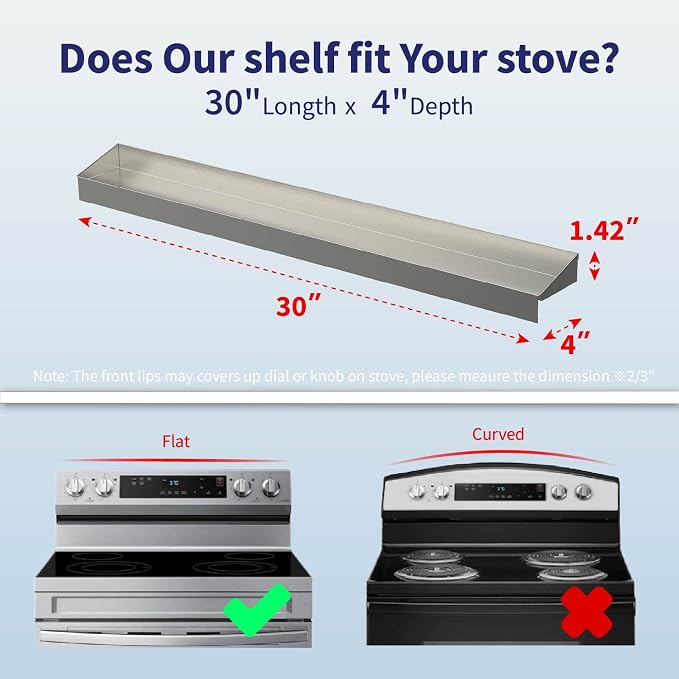 IIIOIIIA Stove Top Magnetic Shelf for Kitchen Organization, 30" Magnetic Spice Rack Over the Stove, 4" Deep Spice Organizer With Border All Around, Brushed Stainless, Silver - Image 2