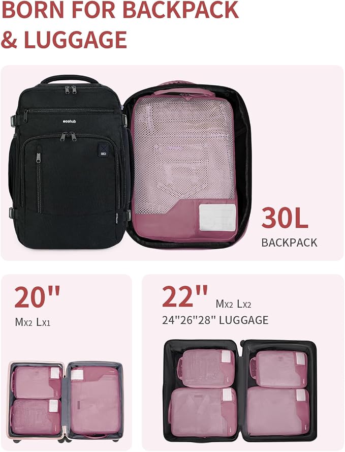 ECOHUB 4 Set Compression Packing Cubes for Travel Essentials, Suitcases Organizer Bags with Tag, Travel Bags Organizer for Luggage, Dusty Rose-Compress - Image 4