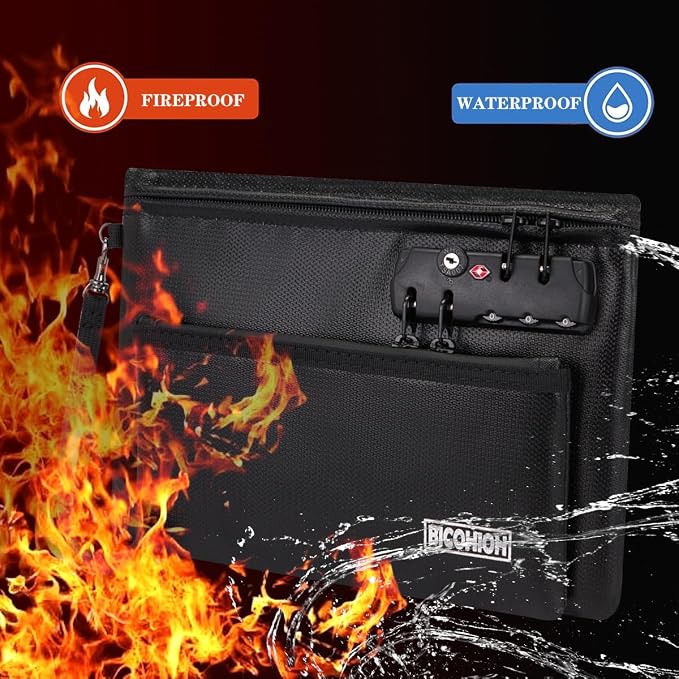 Fireproof Money Bag with Lock, Cash Bag Bank Bag for Cash, Valuable Storage Bag,Fireproof Safe Box Money Pouch with Zipper (BLACK, Small) - Image 3
