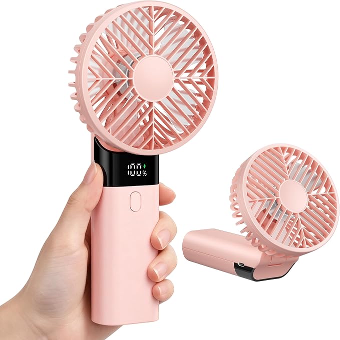 HAWANA Handheld Fan Rechargeable, Portable Mini Fan with 3000mAh Battery, Up to 10H Runtime, 180° Foldable Personal Fan, USB Travel Fan for Pocket, Office, Bedroom, Camping by AccompanyYouThroughTheColdWinter