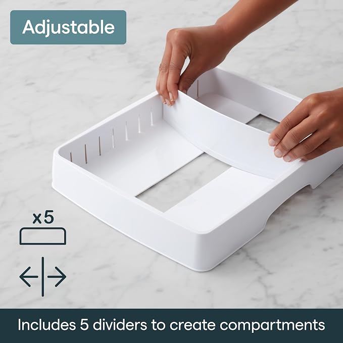 YouCopia StoraLid Food Container Lid Organizer for Kitchen Cabinet Storage with 5 Adjustable Dividers, 10.5''D × 13.4''W × 3.3''H, Large Classic Edition, White - Image 3