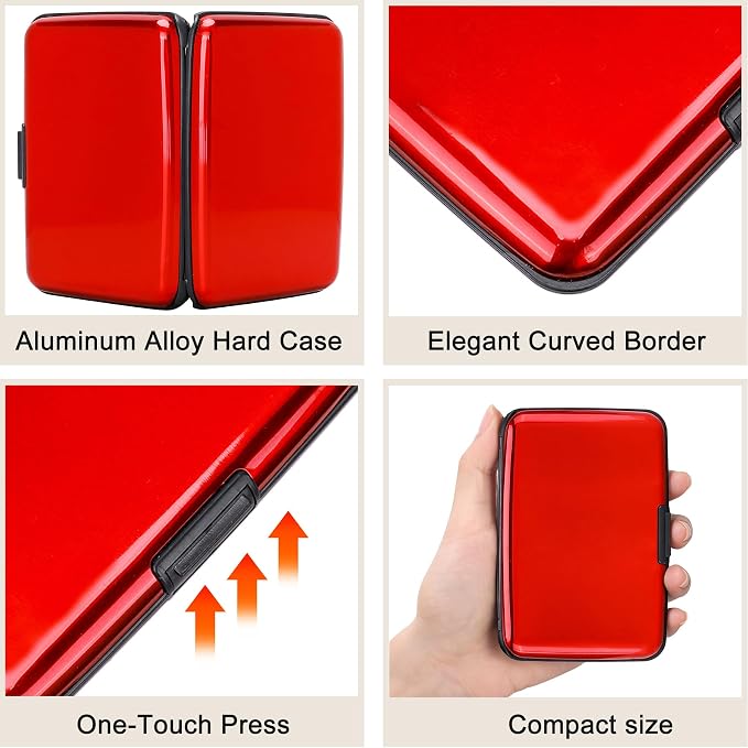 Mini RFID Aluminum Wallet Credit Cards Holder Business Card Case Metal ID Case for Men Women (Red) - Image 3