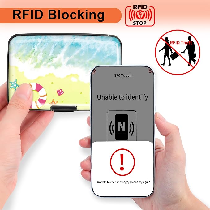 Mayski Credit Card Holder for Women RFID Blocking Wallet, Beach Bliss | Card Wallets for Women Small Mini Business Metal Accordion Aluminum Alloy Hard Case for Men - Image 2
