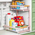 Kitstorack Under Sink Organizer, 2 Tier Under the Sink Storage, Slide out Pull out Cabinet Organizer Shelf, Metal Sliding Drawer for Kitchen Bathroom Pantry Closet Organization Rack, Pink, 1 Pack by Kitstorack