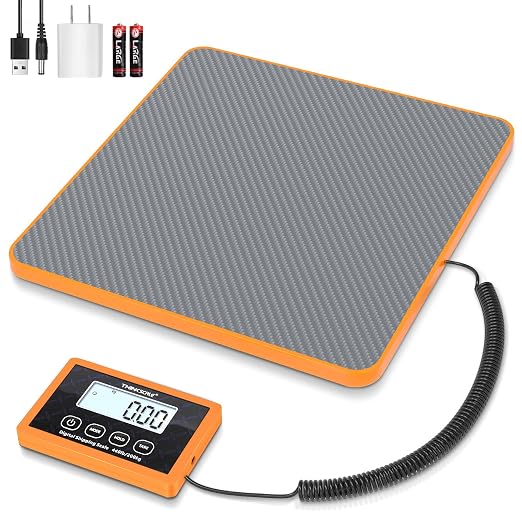 THINKSCALE Shipping Scale, 440lb, 10g/1oz Postal Scale, Hold/Tare | Carbon Fiber Platform – Anti-Slip & Lightweight, Backlit LCD Easy Read, for Packages & Mail. Battery + AC adapter included by THINKSCALE