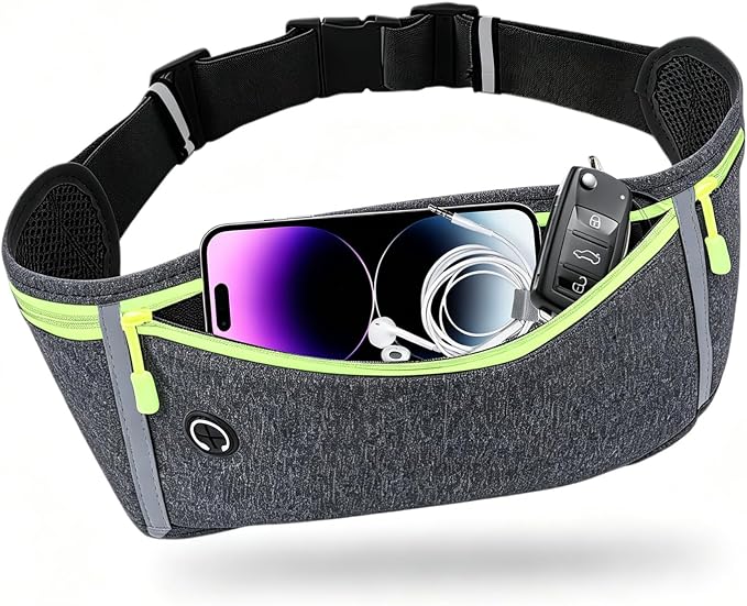 Slim Running Belt for Women Men,Runners Fanny Pack Phone Holder,Money Belt,Running Gear Accessories,with 3 Pockets (Green-flaxen) by Unknown
