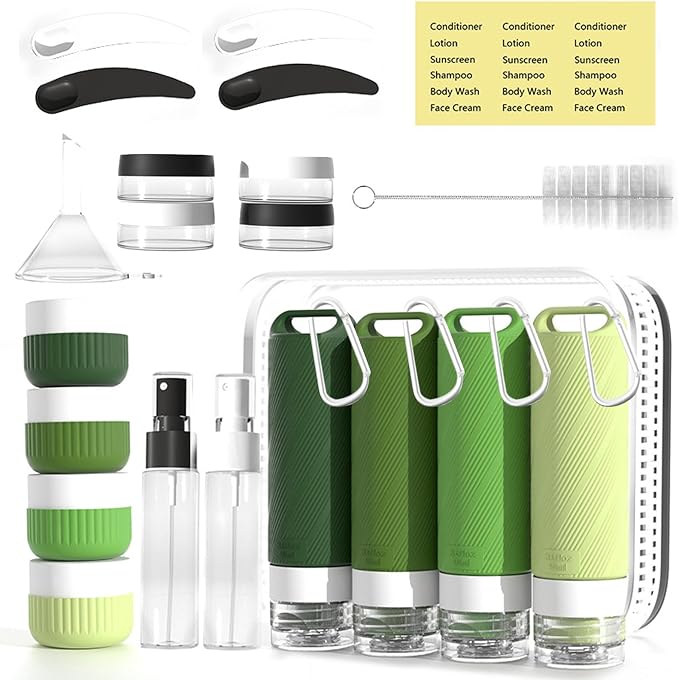 26 Pcs TSA Approved Travel Toiletry Bottles Set, Leakproof Silicone Refillable Containers with Carabiner, Clear Bag for Shampoo Lotion Body Wash by Unknown