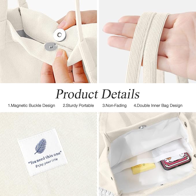 LHMTQVK Corduroy Tote Bags for Women, Large Capacity Tote Purse Reusable Grocery Shoulder Bag with Inner Pockets - Image 2