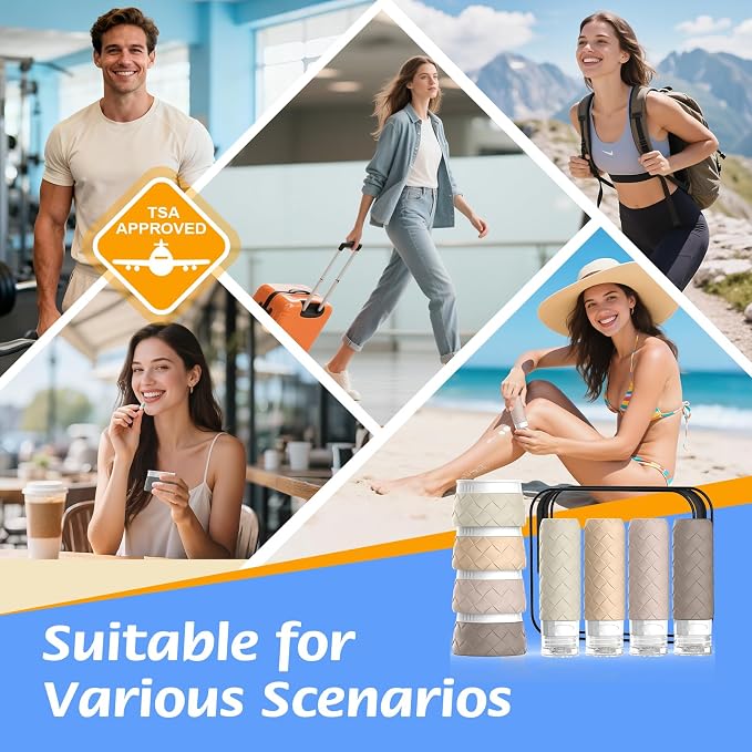 16 Pack Travel Bottles for Toiletries, TSA Approved Travel Size Toiletries Containers Set, BPA-Free Silicone Leak Proof Refillable Bottles Stackable Creams Jars Accessories Kit W/Clear Bag(Cream) - Image 7