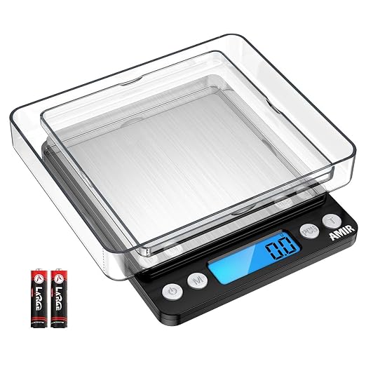 AMIR Digital Kitchen Scale, 3000g 0.01oz/0.1g Pocket Cooking Scale, Mini Food Scale, Pro Electronic Jewelry Scale with Back-Lit LCD Display, Tare & PCS Functions, Stainless Steel, Black by AMIR