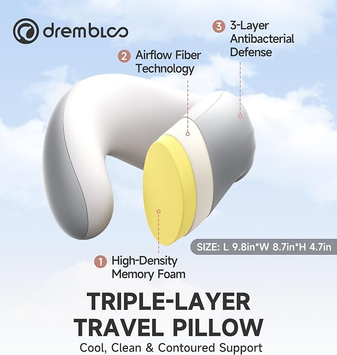 Neck Pillow Airplane, Premium Memory Foam Cooling Travel Pillows for Sleeping, Adjustable Flight Sleep Pillow with Comfortable Breathable Cover, Portable Plane Accessories - Image 6