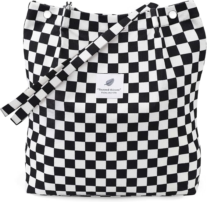LHMTQVK Corduroy Tote Bags for Women, Large Capacity Tote Purse Reusable Grocery Shoulder Bag with Inner Pockets by LHMTQVK