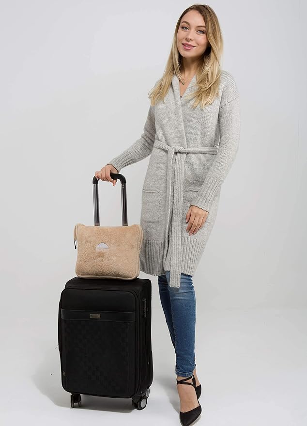 BlueHills Premium Soft Travel Blanket Pillow Airplane Throws Packable Beige | Ultra Soft Plush Travel 2 in 1 Blanket, Zipper Case with Hand Luggage Belt & Backpack Clip, Compact Portable Flight Throws - Image 6