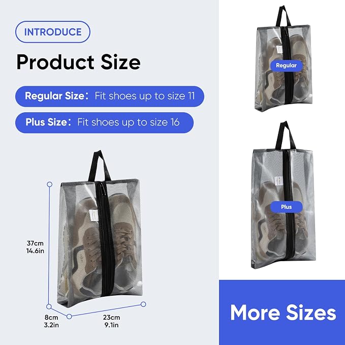 VUSIGN Travel Shoe Bag, Water-Resistant Shoe Pouch for Gym and Sport, Odor-Resistant Soccer Cleats Bag (Gray, 2-Pack) - Image 9
