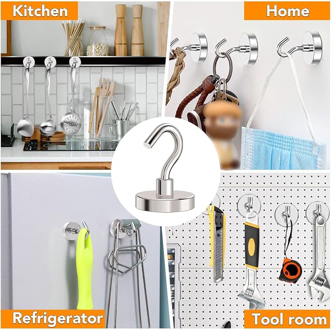 Magnetic Hooks Heavy Duty 120LB+ Strong Magnet with Hook | Super Neodymium Cruise Hooks Locker Organizer Industrial Hook for Hanging Magnetic Hanger for Cruise Grill 8 Pack - Image 7