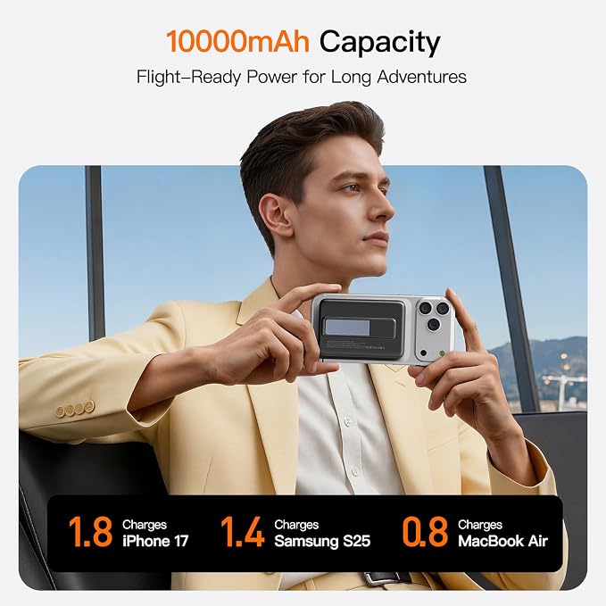No More Forget Cables! 10000mAh Ultra Slim Magnetic Power Bank, Built-in USB-C & iPhone Cable, 20W Portable Charger with Foldable Stand, for iPhone 17/16/15/14/13/12 Series - Image 8