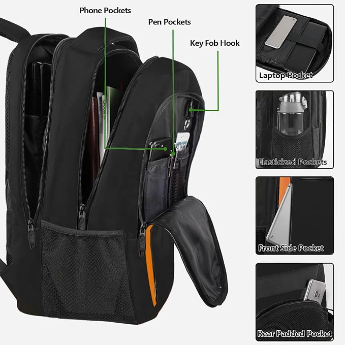 MATEIN OrangeTravel Backpack, Slim Sturdy 15.6 Inch Laptop Bag for College | Personal Item Computer Bag, Luggage Strap, Anti Theft, Water Resistant, Business Daypack Fits Notebook, Gifts for Men Women - Image 4