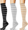 (3 pairs) Compression Socks 20-30 mmHg Long Knee High Socks for Women Men Support Athletic Travel Daily Wear by Saniripple
