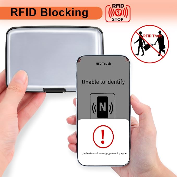 Mayski 2 Pack Credit Card Holder for Women RFID Blocking Wallet, Silver | Card Wallets for Women Small Mini Business Metal Accordion Aluminum Alloy Hard Case for Men - Image 2