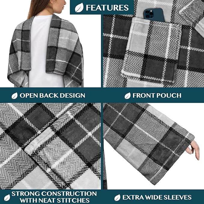 PAVILIA Wearable Blanket with Sleeves for Adult Women Men, Cozy Fleece Warm Wrap Throw with Arms, Gifts for Christmas, Wife - Image 2