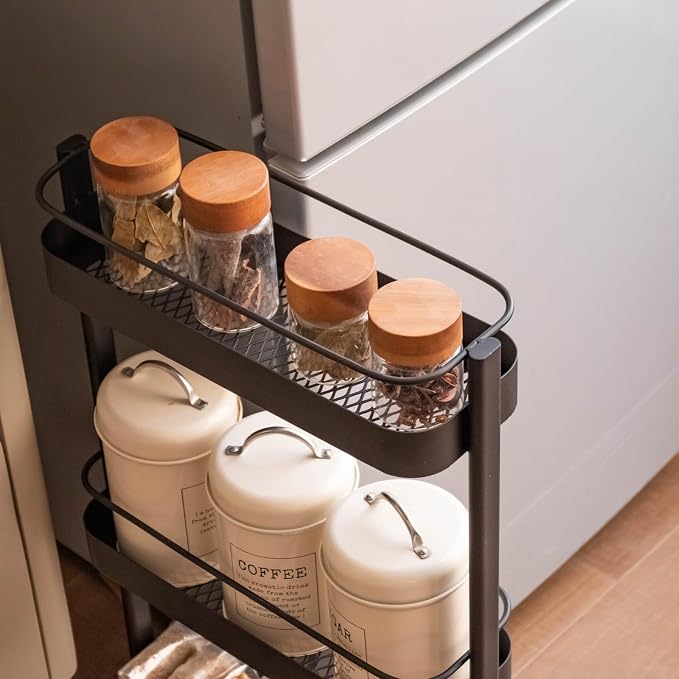 Narrow 3 Tier Rolling Cart, Slim Storage Cart for Bathroom Kitchen | 3 spacious tiers, durable carbon steel frame and smooth swivel wheels provide flexible storage and easy mobility. - Image 5